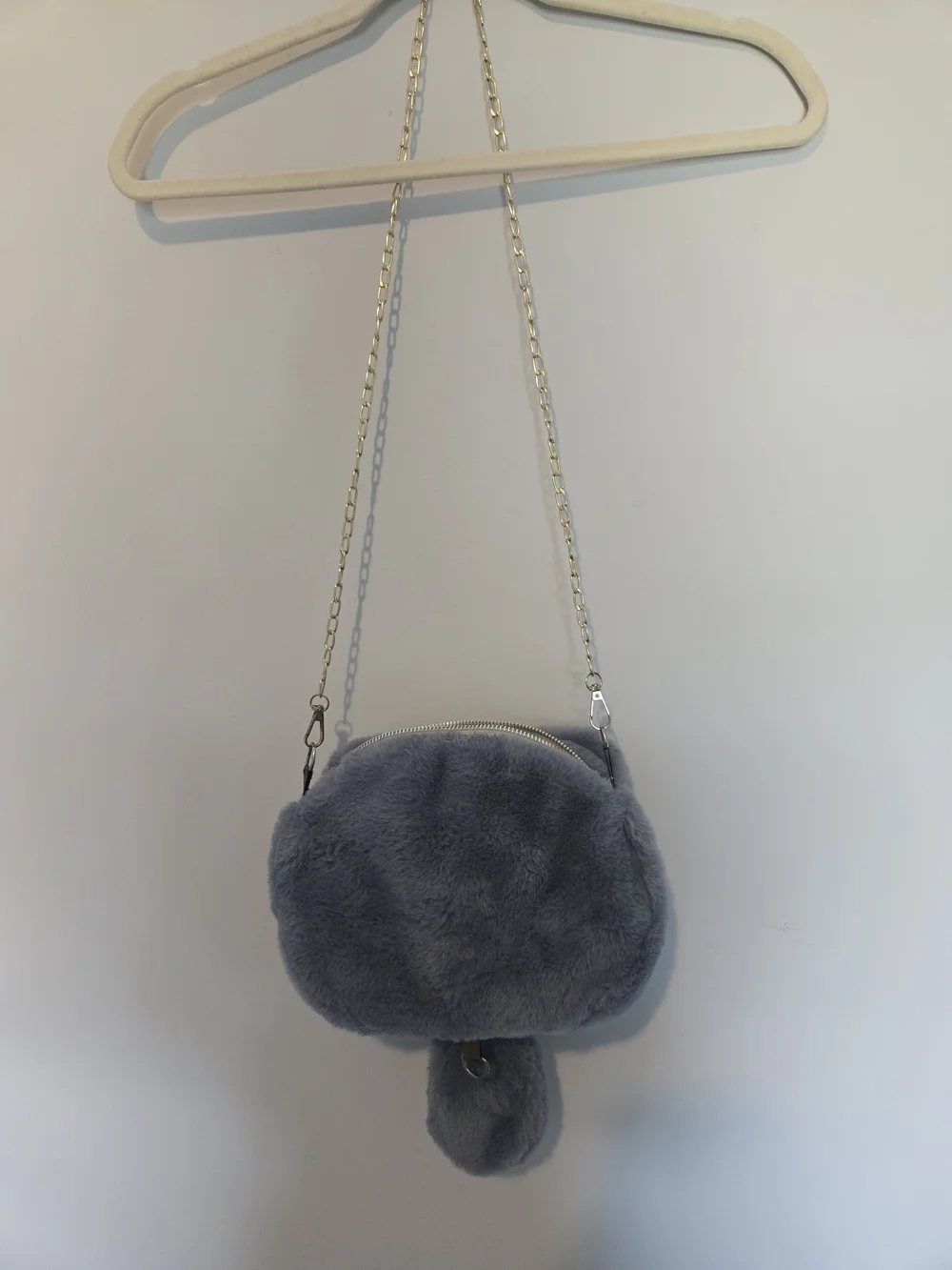 Plush Grey Cat Kids Crossbody Bag with Chain Strap